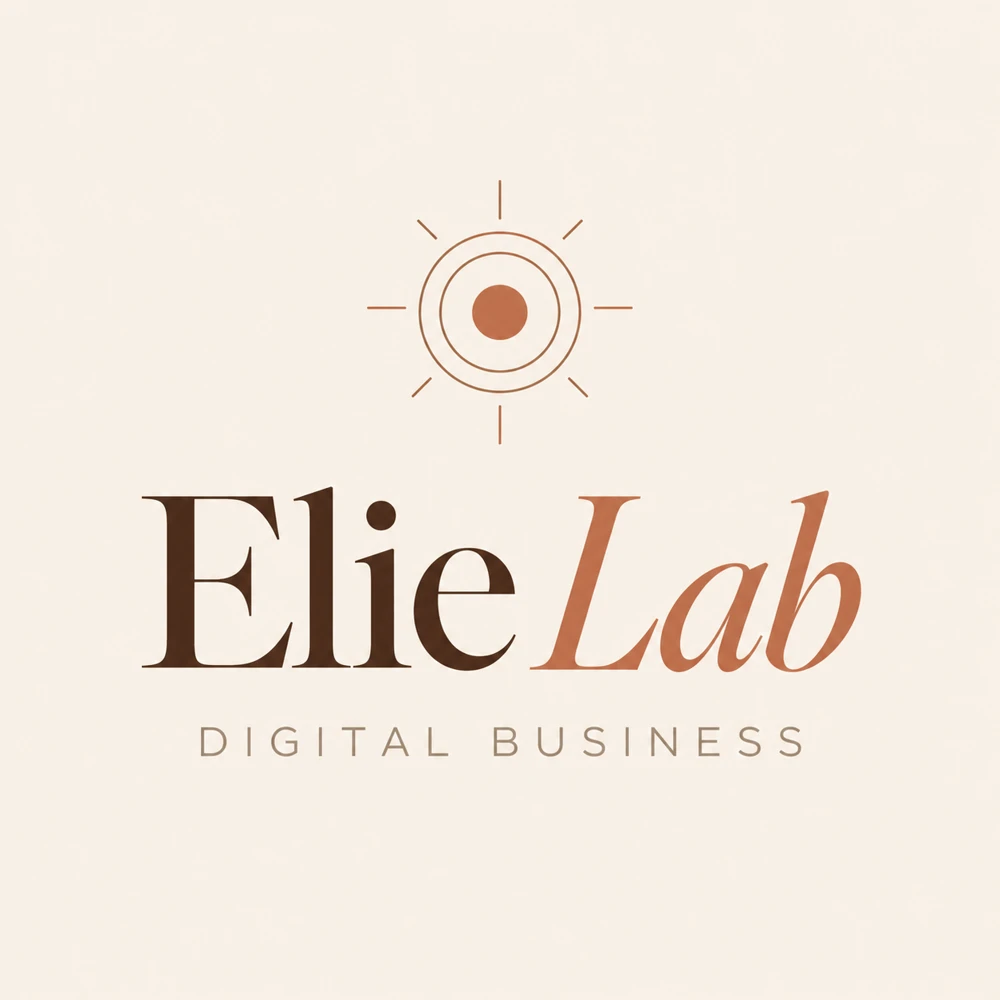Elie Lab — Digital Business, logotipo em chocolate e terracota